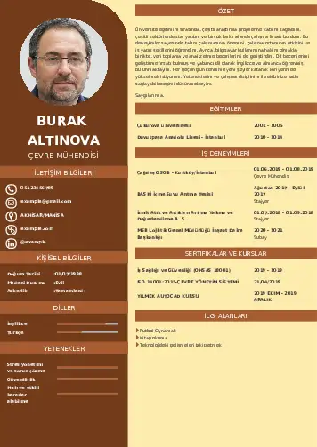 Çevre Mühendisi CV Örnekleri cv indir